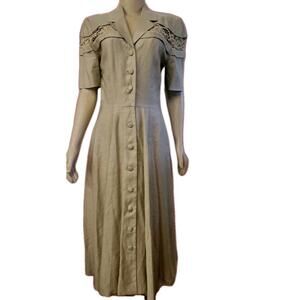 NANCY JOHNSON Women's Dress size 8 Prairie Taupe/gold Ramie Vintage  NEW #001